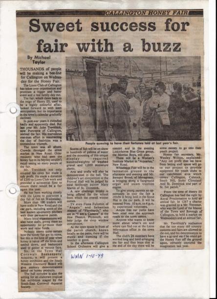 Newspaper article about the 1979 Callington Honey Fair