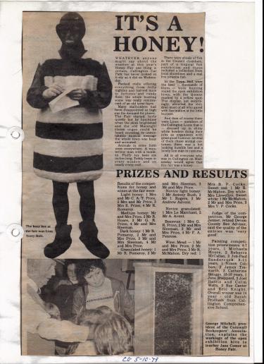 Cornish Guardian article from 1979 including a charter lion member Terry Bolt dressed up as a bee